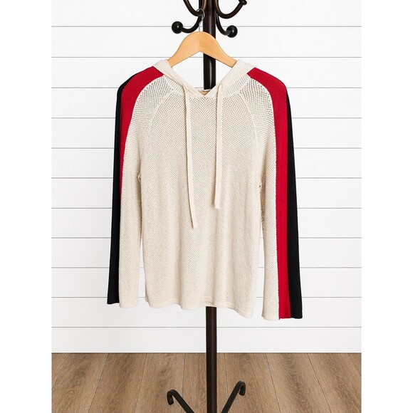 INC International Concepts Tops - INC International Concepts Women Cream Mesh Knit Hooded Sweater Top Size S